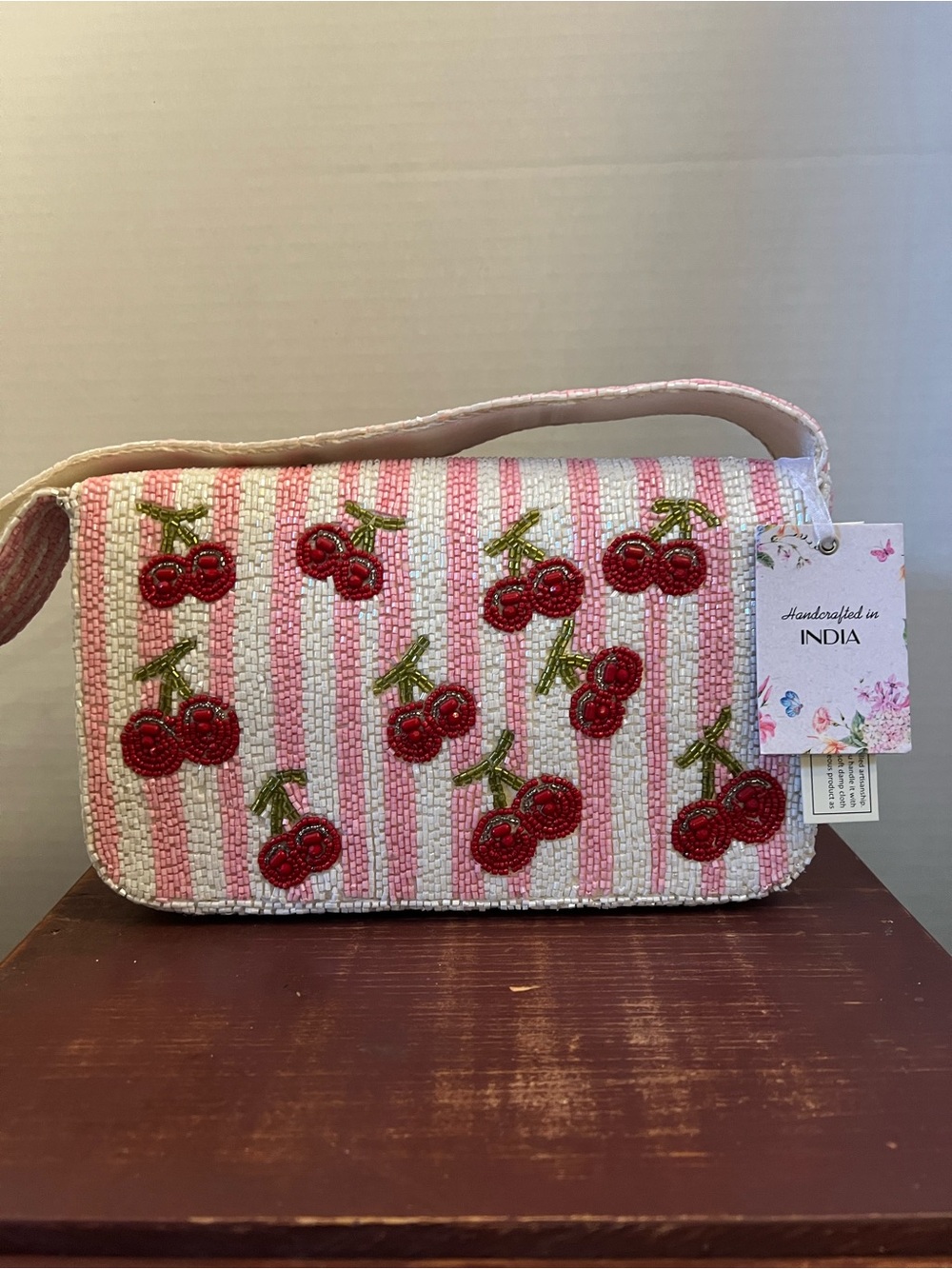 Handcrafted Cherry Beaded Pink Shoulder Bag